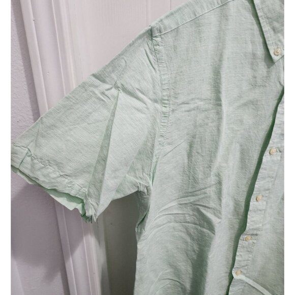 CHAPS Linen Cotton Blend Green Short Sleeve Button Down Shirt Size Large - Picture 5 of 10